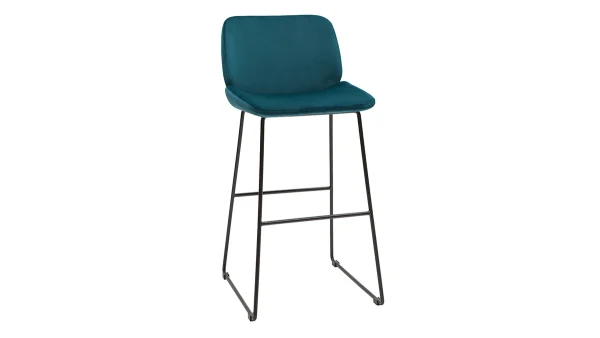 grande surprise Tabourets De Bar Fixes En Tissu Velours Bleu Canard Pieds Métal Noir H65 (lot De 2) KAOLY 4