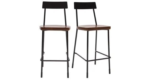 mode Tabourets De Bar Industriels Métal Et Bois 65 Cm (lot De 2) OUDIN 1