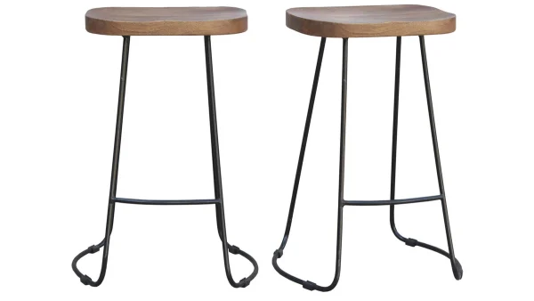 Retour gratuit en magasin. Tabourets De Bar Manguier Massif Et Métal 65 Cm (lot De 2) RUNKO 1