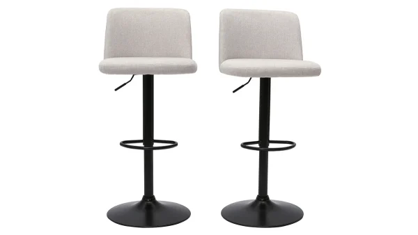 Tabourets De Bar Réglables En Tissu Effet Velours Texturé Beige Et Métal Noir (lot De 2) MONTI 1