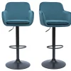 Tabourets De Bar Réglables En Tissu Velours Bleu Pétrole Et Métal Noir (lot De 2) AMIKA 22