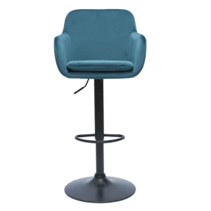 Tabourets De Bar Réglables En Tissu Velours Bleu Pétrole Et Métal Noir (lot De 2) AMIKA 12