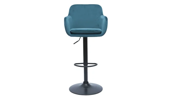 Tabourets De Bar Réglables En Tissu Velours Bleu Pétrole Et Métal Noir (lot De 2) AMIKA 3