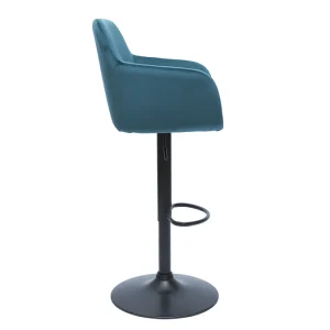 Tabourets De Bar Réglables En Tissu Velours Bleu Pétrole Et Métal Noir (lot De 2) AMIKA 16