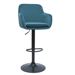 Tabourets De Bar Réglables En Tissu Velours Bleu Pétrole Et Métal Noir (lot De 2) AMIKA 14