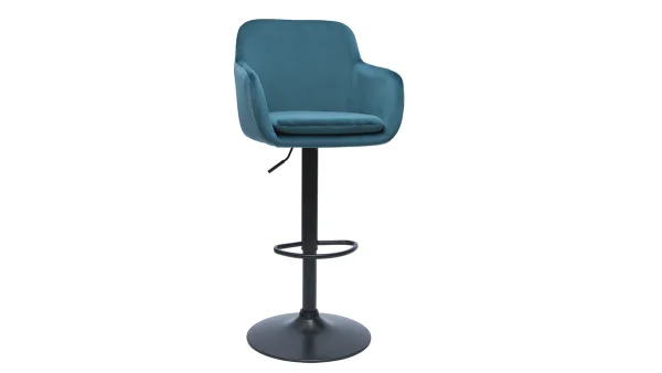 Tabourets De Bar Réglables En Tissu Velours Bleu Pétrole Et Métal Noir (lot De 2) AMIKA 4