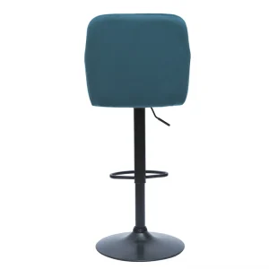 Tabourets De Bar Réglables En Tissu Velours Bleu Pétrole Et Métal Noir (lot De 2) AMIKA 18