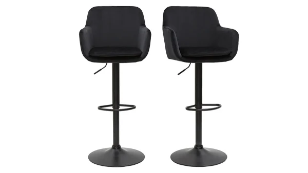 Tabourets De Bar Réglables En Velours Noir Et Métal (lot De 2) AMIKA 1