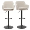 Tabourets De Bar Réglables Tissu Effet Velours Beige Et Métal (lot De 2) AMIKA 25