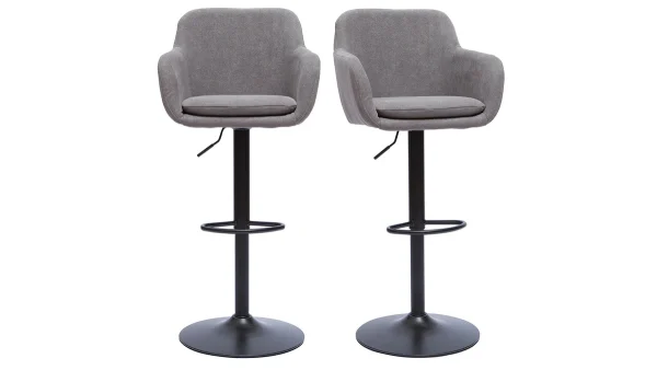 marque pas cher Tabourets De Bar Réglables Tissu Effet Velours Gris Et Métal (lot De 2) AMIKA 1