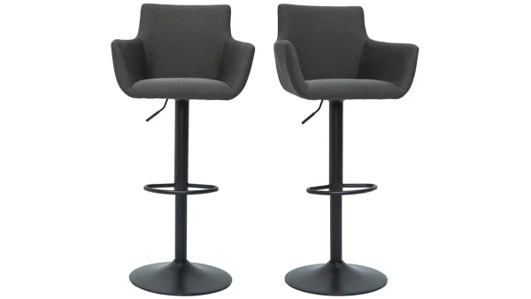 Tabourets De Bar Réglables Tissu Gris Anthracite Métal Noir (lot De 2) CARLIE 1