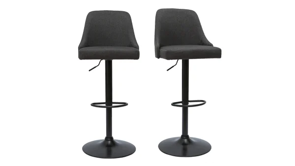 Tabourets De Bar Réglables Tissu Gris Foncé Et Métal Noir (lot De 2) HASTA 1