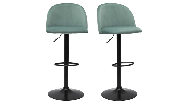 Tabourets De Bar Réglables Velours Vert Céladon Et Métal Noir (lot De 2) CELESTE 1