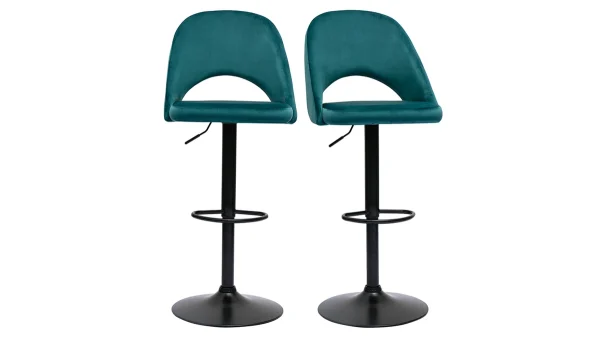 excellente qualité Tabourets De Bar Relevables En Velours Bleu Pétrole Et Métal Noir (lot De 2) COSETTE 1