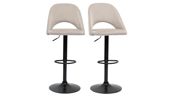 Tabourets De Bar Relevables En Velours Taupe Et Métal Noir (lot De 2) COSETTE 1