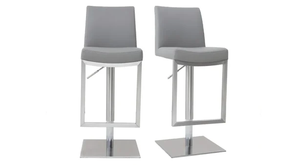 Tabourets De Bar Relevables Gris Et Acier Chromé (lot De 2) KYLE magasin en ligne france 1