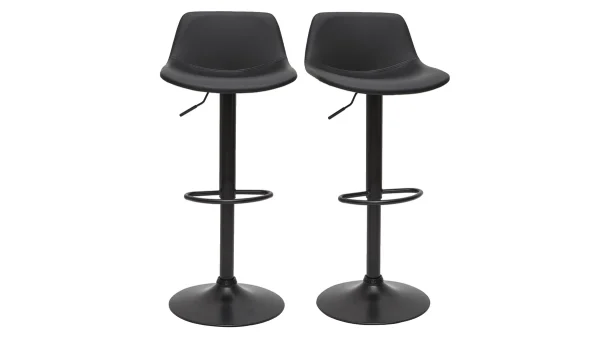 Tabourets De Bar Relevables Polyuréthane Et Métal Noir (lot De 2) NONIE pas cher en ligne 1