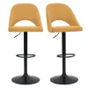 Tabourets De Bar Relevables Tissu Effet Velours Texturé Jaune Et Métal Noir (lot De 2) COSETTE 20