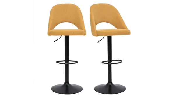 en ligne vente Tabourets De Bar Relevables Tissu Effet Velours Texturé Jaune Et Métal Noir (lot De 2) COSETTE 1