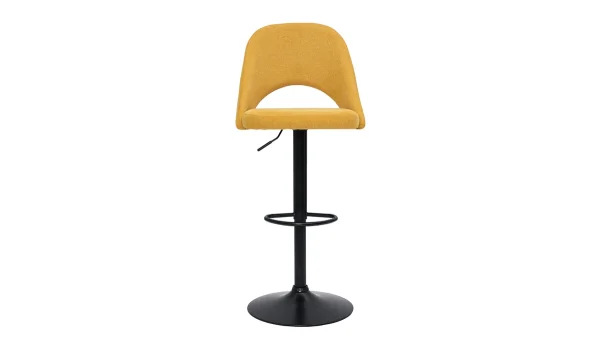 Tabourets De Bar Relevables Tissu Effet Velours Texturé Jaune Et Métal Noir (lot De 2) COSETTE 3