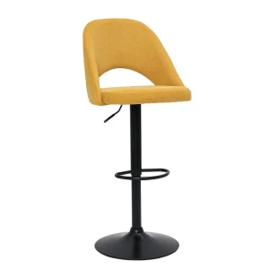 Tabourets De Bar Relevables Tissu Effet Velours Texturé Jaune Et Métal Noir (lot De 2) COSETTE 14