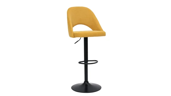 Tabourets De Bar Relevables Tissu Effet Velours Texturé Jaune Et Métal Noir (lot De 2) COSETTE 4