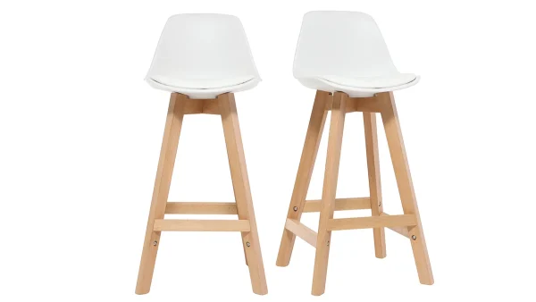 Tabourets De Bar Scandinaves Blanc Et Bois 65 Cm (lot De 2) MINI PAULINE 1