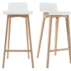 Tabourets De Bar Scandinaves Blancs Et Bois Clair H75 Cm (lot De 2) BALTIK 22