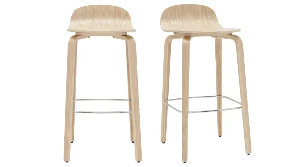 Tabourets De Bar Scandinaves Bois Chêne H68 Cm (lot De 2) OBRA 1