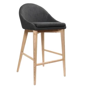 Tabourets De Bar Scandinaves En Tissu Gris Anthracite Et Frêne Massif H66 Cm (lot De 2) DALIA 12