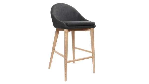 Tabourets De Bar Scandinaves En Tissu Gris Anthracite Et Frêne Massif H66 Cm (lot De 2) DALIA 4