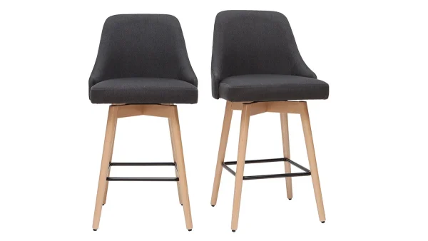 Large choix en ligne Tabourets De Bar Scandinaves En Tissu Gris Foncé Et Bois Hêtre Massif H65 Cm (lot De 2) HASTA 1