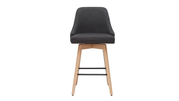 Tabourets De Bar Scandinaves En Tissu Gris Foncé Et Bois Hêtre Massif H65 Cm (lot De 2) HASTA 3