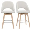 Tabourets De Bar Scandinaves Tissu Effet Velours Texturé Beige Et Hévéa Massif 65 Cm (lot De 2) COSETTE 26