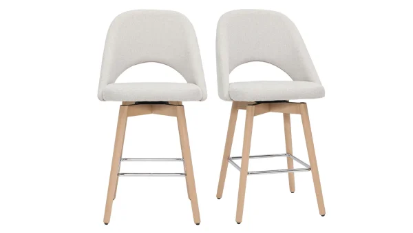 Tabourets De Bar Scandinaves Tissu Effet Velours Texturé Beige Et Hévéa Massif 65 Cm (lot De 2) COSETTE 1