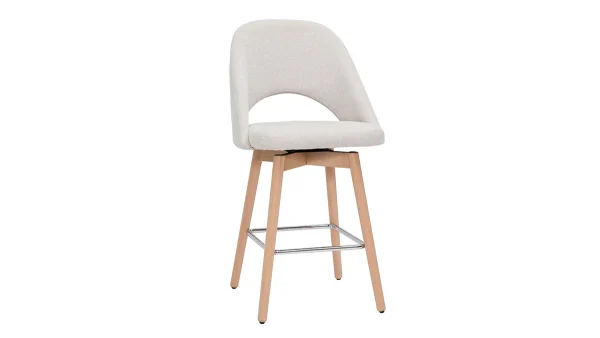 Tabourets De Bar Scandinaves Tissu Effet Velours Texturé Beige Et Hévéa Massif 65 Cm (lot De 2) COSETTE Service Clients Dédié 4