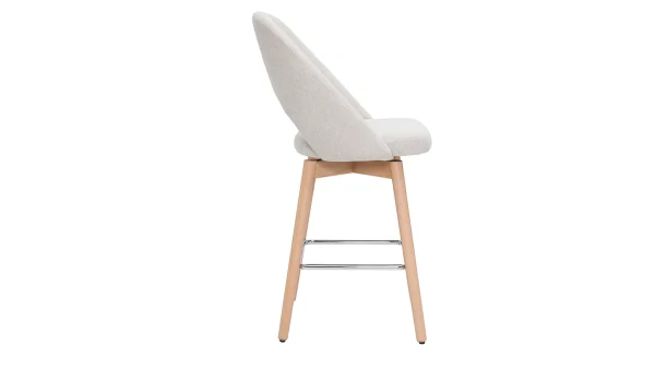 Tabourets De Bar Scandinaves Tissu Effet Velours Texturé Beige Et Hévéa Massif 65 Cm (lot De 2) COSETTE 5