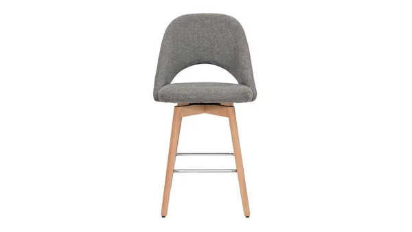 Tabourets De Bar Scandinaves Tissu Effet Velours Texturé Gris Et Hévéa Massif 65 Cm (lot De 2) COSETTE magasin 3