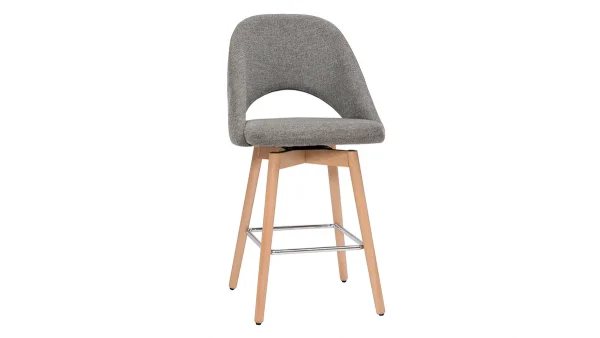 Tabourets De Bar Scandinaves Tissu Effet Velours Texturé Gris Et Hévéa Massif 65 Cm (lot De 2) COSETTE magasin 4