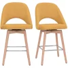 Tabourets De Bar Scandinaves Tissu Effet Velours Texturé Jaune Et Hévéa Massif 65 Cm (lot De 2) COSETTE en france 26