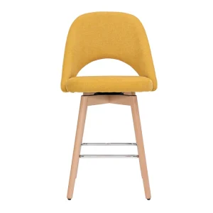 Tabourets De Bar Scandinaves Tissu Effet Velours Texturé Jaune Et Hévéa Massif 65 Cm (lot De 2) COSETTE 12