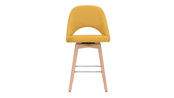 Tabourets De Bar Scandinaves Tissu Effet Velours Texturé Jaune Et Hévéa Massif 65 Cm (lot De 2) COSETTE 3