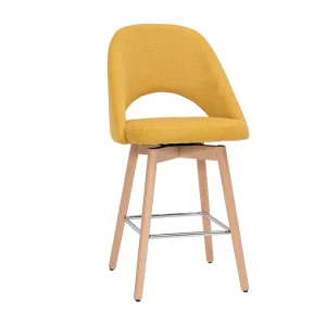 Tabourets De Bar Scandinaves Tissu Effet Velours Texturé Jaune Et Hévéa Massif 65 Cm (lot De 2) COSETTE en france 14