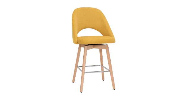 Tabourets De Bar Scandinaves Tissu Effet Velours Texturé Jaune Et Hévéa Massif 65 Cm (lot De 2) COSETTE 4