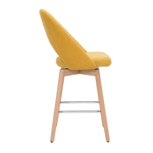 Tabourets De Bar Scandinaves Tissu Effet Velours Texturé Jaune Et Hévéa Massif 65 Cm (lot De 2) COSETTE 16