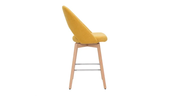 Tabourets De Bar Scandinaves Tissu Effet Velours Texturé Jaune Et Hévéa Massif 65 Cm (lot De 2) COSETTE 5