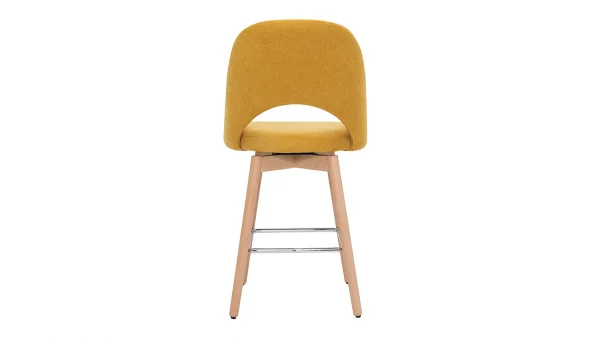 Tabourets De Bar Scandinaves Tissu Effet Velours Texturé Jaune Et Hévéa Massif 65 Cm (lot De 2) COSETTE 6