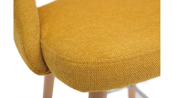 Tabourets De Bar Scandinaves Tissu Effet Velours Texturé Jaune Et Hévéa Massif 65 Cm (lot De 2) COSETTE 7