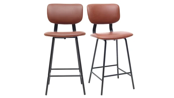 Tabourets De Bar Vintage Marron Clair Avec Pieds Métal 65 Cm (lot De 2) LAB 1