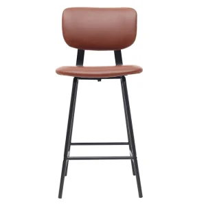 Tabourets De Bar Vintage Marron Clair Avec Pieds Métal 65 Cm (lot De 2) LAB 14